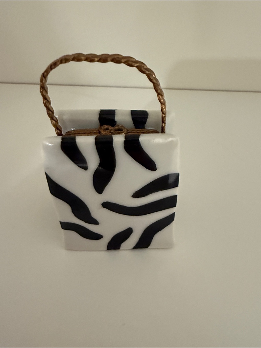 Limoges Black and White Zebra-Print Mini Bag with Braided Gold Handle